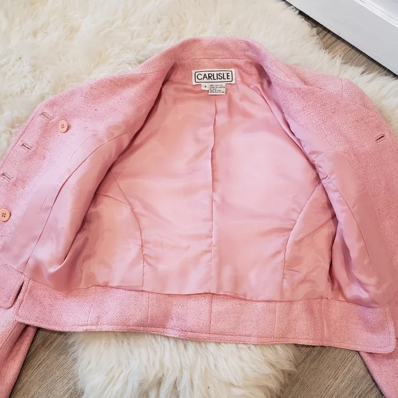 Vintage Pink Tweed Cropped Jacket by Carlisle - Picture 7 of 12